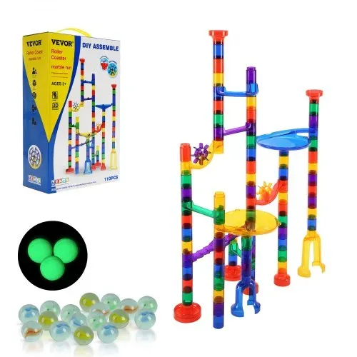 VEVOR Murmelbahn-Set 110-teiliges Murmellabyrinth-Baustein-Denkspiel, mit 10 im Dunkeln leuchtenden Murmeln + 20 Glasmurmeln, pädagogisches Lernrennbahn-MINT-Spielzeug, für Kinder ab 3 Jahren – Bild 9