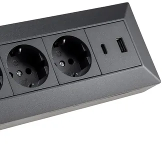 4-fach Steckdosenblock, USB-A+C, anthraz 250V~/ 16A, Aufbaumontage, USB 3,1A, PD 4-fach Steckdosenblock, USB-A+C, anthraz 250V~/ 16A, Aufbaumontage, USB 3,1A, PD