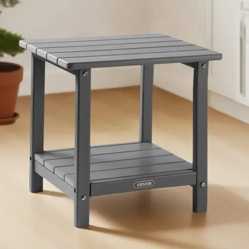 VEVOR Beistelltisch Kunststoff, 45x38x44 cm, Gartentisch aus HDPE, Balkontisch mit 2 Ablagen, Nachttisch, Couchtisch, Dekotisch, geeignet für Terrasse, Pool, Strand, Veranda, Garten, Grau – Bild 7
