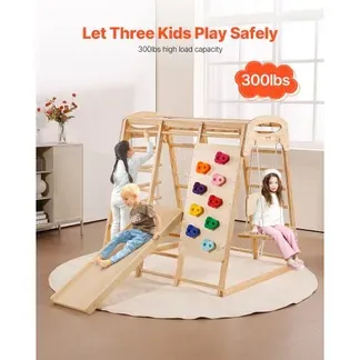 VEVOR Indoor Klettergerüst, 7-in-1 Multifunktional Spielplatz, mit Holz- & Seilleiter, Netzleiter, Schaukel, Kletterstange, Rutsche, Kletterwand, Kletterspielzeug für Kinder im Alter von 2-6 Jahren VEVOR Indoor Klettergerüst, 7-in-1 Multifunktional Spielplatz, mit Holz- & Seilleiter, Netzleiter, Schaukel, Kletterstange, Rutsche, Kletterwand, Kletterspielzeug für Kinder im Alter von 2-6 Jahren