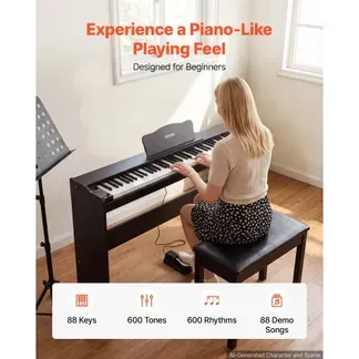 VEVOR Digitalpiano 88 Halbgewichtete Tasten mit HiFi-Lautsprechern Schwarz, E-Piano Ideal für Anfänger, mit 600 Klängen, 600 Rhythmen, USB, MIDI, Standard-3,5-mm-Kopfhörerbuchse, Notenhalter und Pedal VEVOR Digitalpiano 88 Halbgewichtete Tasten mit HiFi-Lautsprechern Schwarz, E-Piano Ideal für Anfänger, mit 600 Klängen, 600 Rhythmen, USB, MIDI, Standard-3,5-mm-Kopfhörerbuchse, Notenhalter und Pedal