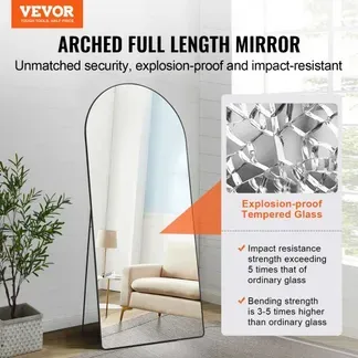 VEVOR Gewölbter Ganzkörperspiegel, 180 x 81 cm, Standspiegel mit Ständer, Freistehend oder Wandmontage, Rahmen aus Aluminiumlegierung, Ganzkörper-Ankleidespiegel für Wohnzimmer und Schlafzimmer VEVOR Gewölbter Ganzkörperspiegel, 180 x 81 cm, Standspiegel mit Ständer, Freistehend oder Wandmontage, Rahmen aus Aluminiumlegierung, Ganzkörper-Ankleidespiegel für Wohnzimmer und Schlafzimmer