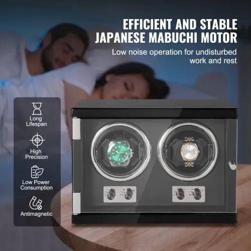 VEVOR Uhrenbeweger, Automatik-Uhrenbeweger, Watch Winder, Uhrenbeweger für Automatikuhren, Automatischer Uhrenbeweger mit Platz für 2 Uhren, LED Beleuchtung, 150–207 mm Einstellbare Riemenlänge – Bild 3