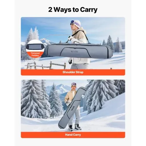 VEVOR Skitasche, bis zu 165 cm, Skibag, Skisack, Skicover, wasserdichtes 600D-Oxford-Gewebe, mit verstellbaren Innengurten, Skiersack für Skistöcke, Schutzbrillen, Handschuhe, Helme, Stiefel (Grau) – Bild 3