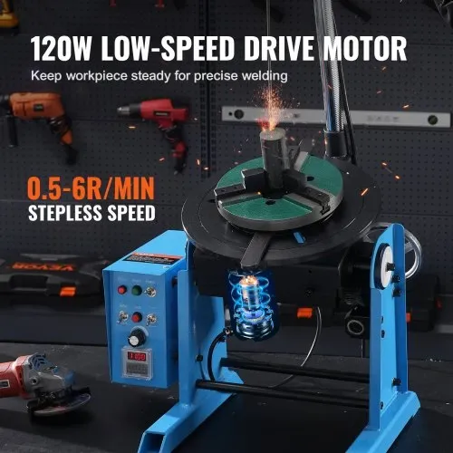 VEVOR Schweißdrehtisch 120 W Schweißpositionierer 0,5–6U/min Manipulator 25 kg(Horizontal)/50 kg(vertikal) Drehtisch 0–90° Neigungswinkel KD200-Dreibackenfutter zum Schneiden, Schleifen, Montieren – Bild 3