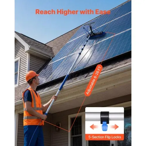 VEVOR 2-in-1 Teleskop Waschbürste für Solarpanel, Photovoltaik Reiniger Set mit 1,8-7,9m Alu-Teleskop 20m Wasseranschluss Abzieher Seifenspender, Reinigungsbürste für Solaranlage Fenster Terrassendach – Bild 3