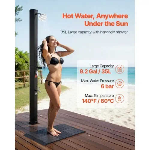 VEVOR Solardusche 35L, Gartendusche 2160 mm Außendusche mit Bodenplatte & Fußarmatur, Pooldusche Warm- & Kaltwasserregulierung, Campingdusche für Garten, Poolbereich, Strandpool, Schwarz VEVOR Solardusche 35L, Gartendusche 2160 mm Außendusche mit Bodenplatte & Fußarmatur, Pooldusche Warm- & Kaltwasserregulierung, Campingdusche für Garten, Poolbereich, Strandpool, Schwarz