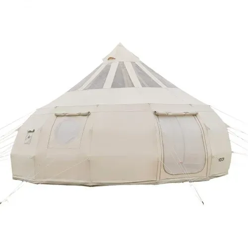 VEVOR Canvas-Glockenzelt, 5 m Jurte, 4 Jahreszeiten, mit Ofenrohrdurchführung & Regenhülle, Poly-Baumwoll-Gewebe, bis zu 12 Personen, für Familien-Camping, & Andere Outdoor-Aktivitäten, Beige – Bild 9