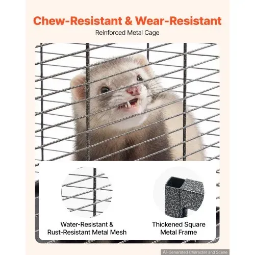 VEVOR Kleintierkäfig Metall Frettchenkäfig Kleintiergehege 61x44x138 cm, Frettchen Chinchillas Gleithörnchen Meerschweinchen & Kaninchen 4-Stöckig 13,97 mm Drahtabstand Feststellbare Schwenkrolle – Bild 4