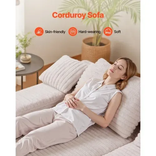 VEVOR übergroße Doppel-Chaiselonguen (210 cm) Cord-Sofa, gemütliches Zweiersofa mit tiefer Sitzfläche & weichen Kissen & Dekokissen für Wohnzimmer und Schlafzimmer, Schlafsofa 2 Personen Beige VEVOR übergroße Doppel-Chaiselonguen (210 cm) Cord-Sofa, gemütliches Zweiersofa mit tiefer Sitzfläche & weichen Kissen & Dekokissen für Wohnzimmer und Schlafzimmer, Schlafsofa 2 Personen Beige
