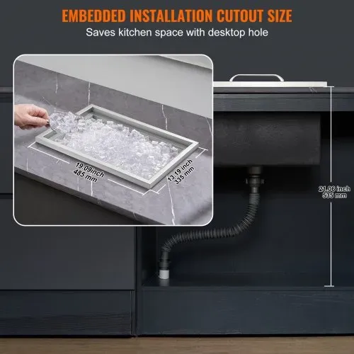 VEVOR Drop-in-Eisbox, 30,25 L Edelstahl-Eiskühler, 508 x 355 x 308 mm Kommerzieller Eisbehälter mit Abdeckung, Eingebaute Eisspeichertruhe, Abflussrohr und Ablassstopfen im Lieferumfang Enthalten – Bild 5