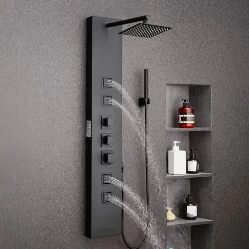 VEVOR Duschpaneel-Turmsystem (4 in 1) mit Regenwasserfall-Duschkopf, (124 cm) Duschsäule aus gebürstetem Edelstahl, Regenmassagesystem zur Wandmontage, mit Handbrause & 4 kleiner Massagedüsen – Bild 7