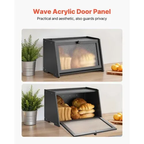 VEVOR Brotkasten für Küchentheke Brotbehälter Brotbox Brot-Organizer aus Holz für selbstgebackenes Brot, Aufbewahrungsbehälter mit gewellter Acryl-Türplatte, Brotaufbewahrung Schwarz – Bild 4