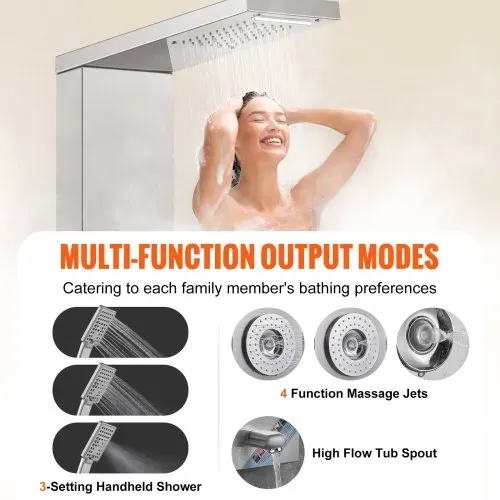 VEVOR Duschpaneelsystem, 6 Duschmodi, LED- und Display-Duschpaneelturm, Regenfall, Wasserfall, 4 Körpermassagedüsen, Wannenauslauf, Handbrause, 150 cm Schlauch, Wandmontiertes Duschset – Bild 2
