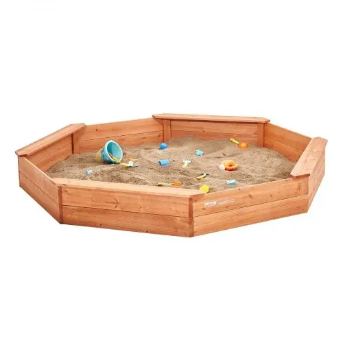 VEVOR Holzsandkasten mit Abdeckung, achteckiger Sandkasten, Sandgrube mit 4 Sitzplätzen & Bodenauskleidung, Kindersandkasten für den Garten, Geschenk für Jungen & Mädchen im Alter von 3–12 Jahren – Bild 8