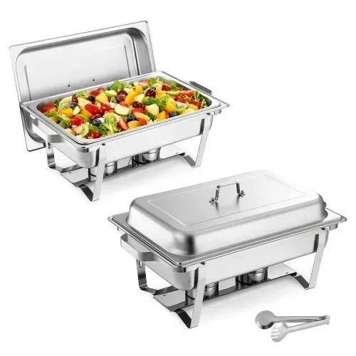 VEVOR rechteckiger Chafing Dish Set 8,5 L Speisenwärmer (2 Stk.) Buffet Warmhaltebehälter mit Griff & 1 Lebensmittelzange & Deckel & Brennstoffhalter, geeignet für Bankett Party Hochzeit Silber – Bild 8