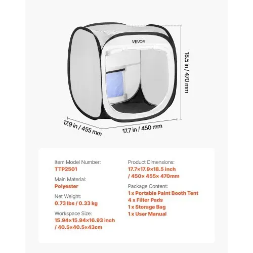 VEVOR tragbares Lackierkabinenzelt (40,5x40,5x43 cm Arbeitsbereich) Pop-Up-Sprühfarbenzelt für Sprühmalerei, wasserfeste Farbkabine für kleine Modelle Skulpturen Vasen Bilderrahmen Pop-Up-Design – Bild 6