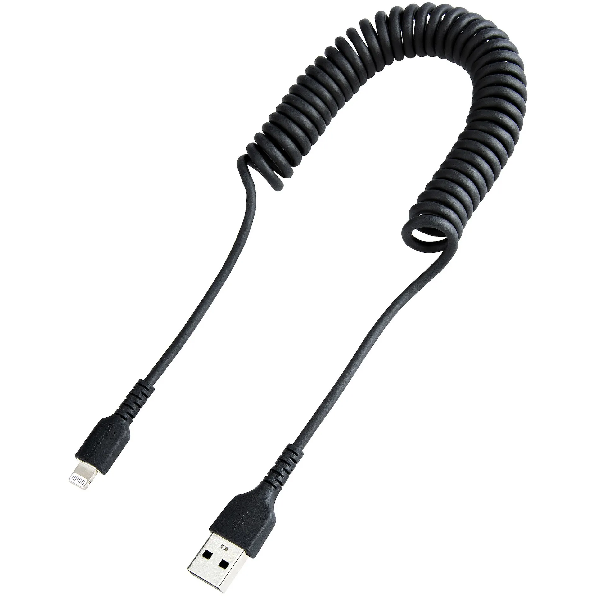 StarTech.com 1m USB auf Lightning Kabel, Spiralkabel, MFi zertifiziert, Schnellladekabel für iPhone/iPad, Schwarz, robuster TPE Mantel mit Aramidfaser, USB 2.0 Kabel, Laden und Synchronisieren – Bild 2
