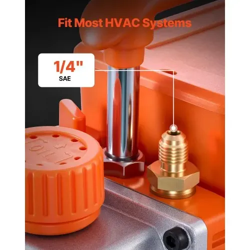 VEVOR Vakuumpumpe mit Manometer, 3,5 CFM 99 L/min, 180 W 1-stufige Drehschieber-Unterdruckpumpe, Vacuum Pump Kit für R134a, R22, R410a, R1234YF & R32, mit Tragetasche für Kfz-Klimaanlagen – Bild 4