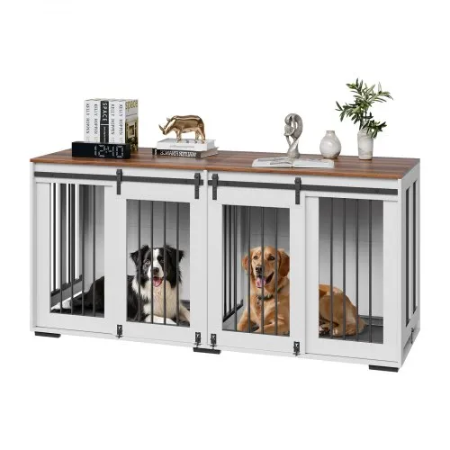 VEVOR Hundekäfig Möbel für 2 Hunde, 1800x600x861mm, Doppel-Hundebox-Möbel mit doppelten Schiebetüren, Hundebox-TV-Ständer, Stahlrahmen, Doppel-Hundebox für kleine, mittelgroße & große Hunde, weiß VEVOR Hundekäfig Möbel für 2 Hunde, 1800x600x861mm, Doppel-Hundebox-Möbel mit doppelten Schiebetüren, Hundebox-TV-Ständer, Stahlrahmen, Doppel-Hundebox für kleine, mittelgroße & große Hunde, weiß