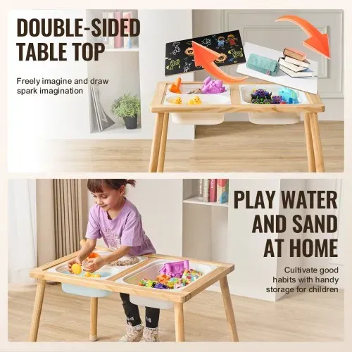 VEVOR Sensoriktisch für Kleinkinder Aktivitätstisch mit 3 faltbaren Aufbewahrungsbehältern & doppelseitiger Tafel, Sand- und Wassertisch Sensoriktisch für Kinder aus Holz zum Zeichnen Lernen Essen – Bild 2