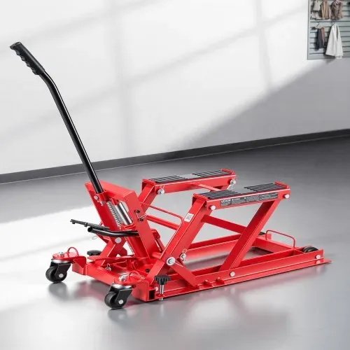 VEVOR Motorradhebebühne Hydraulisch bis 680 kg Motorradheber Höhenverstellbar 115–385 mm Hebeplattform mit 4 Rädern und Fußbedienung Hebeständer Ideal für ATVs Dirtbikes Straßenmotorräder Rot – Bild 7