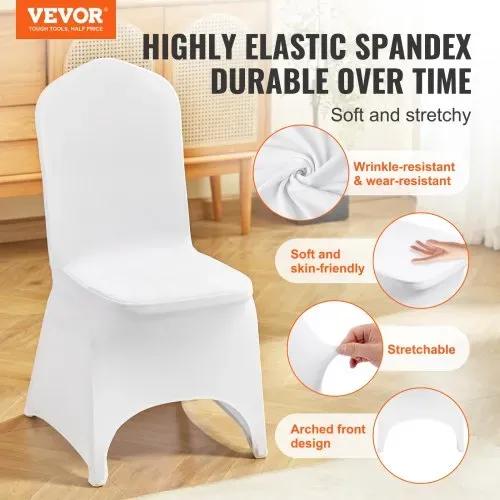 VEVOR Stuhlhussen aus Elastischem Spandex für Klappstühle, Universell Passender, Gewölbter Vorderbezug, Abnehmbare, waschbare Schonbezüge, für Hochzeit, Urlaub, Feier, Essen (100 Stück, Weiß) VEVOR Stuhlhussen aus Elastischem Spandex für Klappstühle, Universell Passender, Gewölbter Vorderbezug, Abnehmbare, waschbare Schonbezüge, für Hochzeit, Urlaub, Feier, Essen (100 Stück, Weiß)