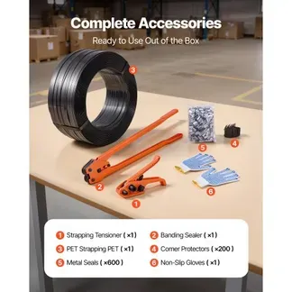 VEVOR 6 tlg Umreifungsset mit Umreifungsband, manuelle Umreifungsgerät mit 610 m PET Band, 600 Metallklammern, 200 Kantenschutzern, pefekte Werkstattausstattung für Verpackung, Transport und Lager VEVOR 6 tlg Umreifungsset mit Umreifungsband, manuelle Umreifungsgerät mit 610 m PET Band, 600 Metallklammern, 200 Kantenschutzern, pefekte Werkstattausstattung für Verpackung, Transport und Lager