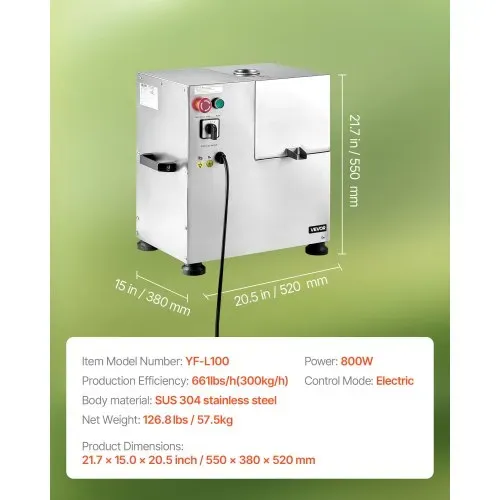 VEVOR kommerzieller Zuckerrohr-Entsafter, 800 W elektrischer Zuckerrohr-Entsafter mit 300 kg/h hoher Leistung, 4 Edelstahlwalzen, Zuckerrohrpresse Saftmaschine (55 x 38 x 52 cm) – Bild 6