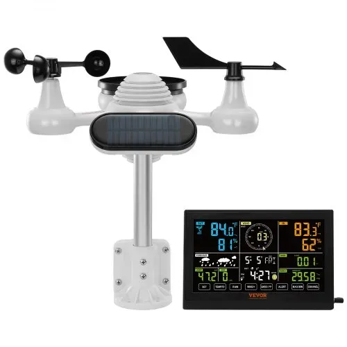 VEVOR 7-in-1 Wetterstation Funkwetterstation mit Außensensor 190,5 mm (7.5-inch) Farbdisplay RCC-Atomuhr zur Messung von Windrichtung Windgeschwindigkeit Luftdruck Innen/Außentemperatur und -feuchtigkeit Mondphase – Bild 8