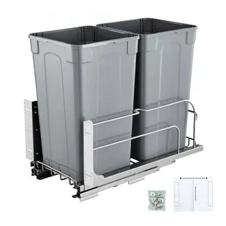 VEVOR ausziehbarer Mülleimer (27 Qt x 2), doppelter Unterbau-Küchenabfallbehälter, Mülleimer mit Türsatz & Soft-Close-Schieberegler, für Küchenschrank Spüle unter der Theke (grau) VEVOR ausziehbarer Mülleimer (27 Qt x 2), doppelter Unterbau-Küchenabfallbehälter, Mülleimer mit Türsatz & Soft-Close-Schieberegler, für Küchenschrank Spüle unter der Theke (grau)