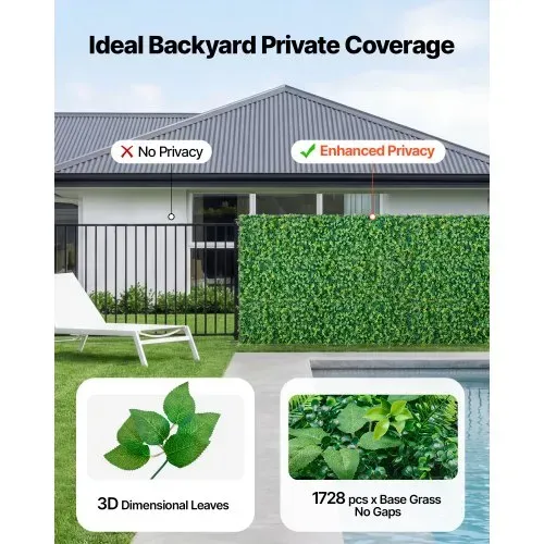 VEVOR Künstliche Hecke 2,4 m x 61 cm 4-tlg. Set, Pflanzenwand, PE-Sichtschutz, Sichtschutzzaun, Windschutz, Heckenzaun, Kunstpflanzen Balkonverkleidung für Hochzeiten, Außengärten, Hinterhöfe – Bild 2