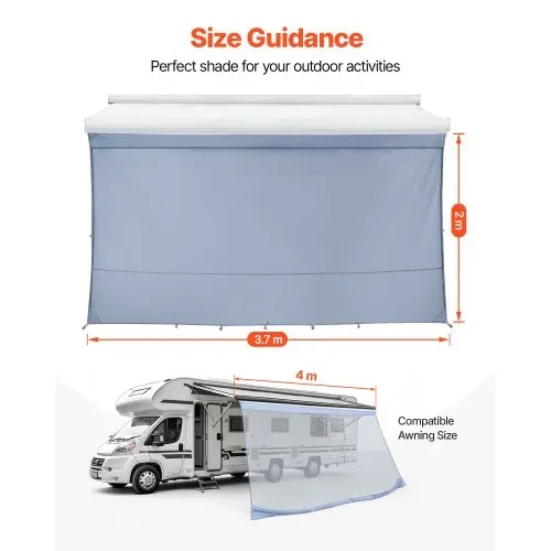 VEVOR Sonnenschutz (2 x 3,7 m) für Markisen (4 m), Markisen-Vorderwand mit UV50+ & Reißverschluss-PU-Bezug & Doppelt Genähtem Polyester-Netzgewebe, Regenschutz für Wohnmobil, Camping & Wohnwagen – Bild 2