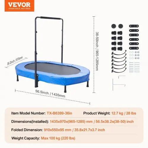 VEVOR Kindertrampolin Indoor / Outdoor-Trampolin faltbares Mini Trampolin mit Griff, Rebounder-Trampolin Gartentrampolin für Kleinkinder, Geburtstagsgeschenk für Kinder ab 3 Jahren für Spaß, Blau – Bild 6