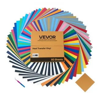 VEVOR Vinylfolie Wärmeübertragung Transferfolie (304,8 x 304,8 mm) 80 Blätter, verschiedene Farben, Plotterfolie kompatibel mit Schneidemaschinen, Aufbügelfolie für T-Shirts Kissen Hüte VEVOR Vinylfolie Wärmeübertragung Transferfolie (304,8 x 304,8 mm) 80 Blätter, verschiedene Farben, Plotterfolie kompatibel mit Schneidemaschinen, Aufbügelfolie für T-Shirts Kissen Hüte