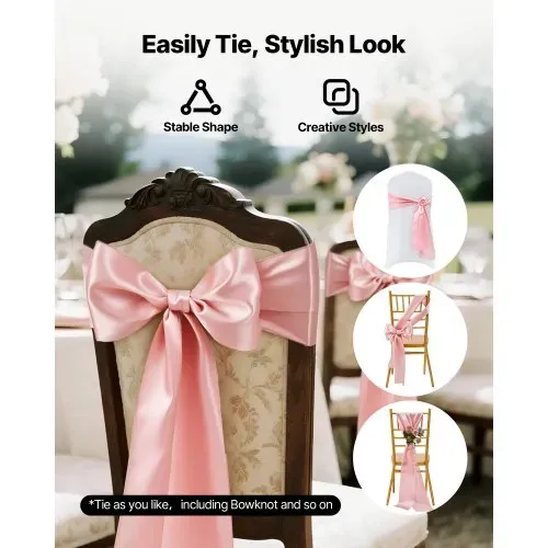 VEVOR Satin-Stuhlschärpen mit Schleifen (275x17 cm) 50 Stk. Stuhlbänder zum Binden, Stuhlbänder für Hochzeiten Bankett Dekorationen Veranstaltungen Bankettstuhlbezüge, Stuhlschleifen Rosegold – Bild 3