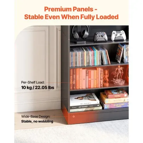 VEVOR DVD-Regal mit 7 Fächern, Medienregal Standregal 70 x 30 x 140 cm, Platzsparendes Aufbewahrungsregal für CDs DVDs Bücher Spiele-Discs, Bücherregal für Wohnzimmer/Homeoffic/Aufnahmeraum, Schwarz – Bild 2