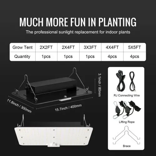 VEVOR 150W Dimmbar Pflanzenlampe LED 30x40x12cm Pflanzenlampe 50,000 Stunden Vollspektrum 19000lm Lichtstrom Wachstumslampe 760nm Infrarot-Wellenlänge Pflanzenlicht Gewächshäuser Anbauzelte Balkone – Bild 6