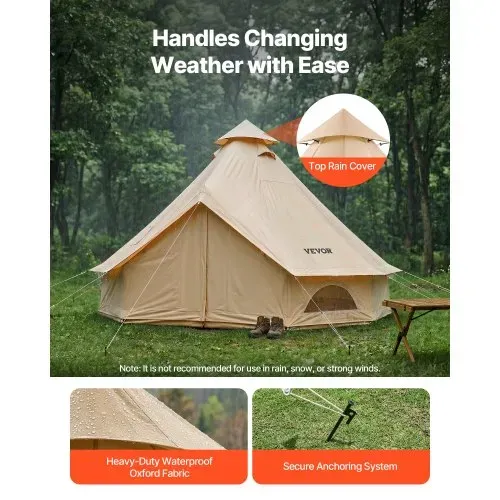 VEVOR Oxford Glockenzelt, 4 m Jurte, 4 Jahreszeiten, mit Ofenrohrdurchführung, bis zu 4 Personen, mit Abnehmbarem Boden (Reißverschluss), ideal für Familien-Camping & Outdoor-Aktivitäten, Beige – Bild 3