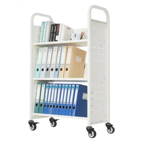 VEVOR Bücherwagen, 150 kg Tragkraft, Bibliothekswagen, 77 x 38 x 122 cm, einseitiges V-förmiges Bücherregal mit Doppelbremsrollen, für Wohnzimmer, Büro, Schule, Weiß – Bild 10