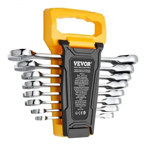 VEVOR Schlüsselsatz 8-teiliger Ratschenschlüsselsatz mit Organizer-Rack, Cr-V-Stahl-Schlüsselsatz metrisch 8 mm bis 19 mm, ideal für den allgemeinen Haushalt Garage Werkstatt Autoreparaturen – Bild 9