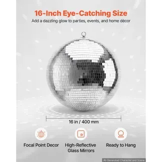 VEVOR Spiegelkugel Discokugel Mirrorball 400 mm Diskokugel mit Aufhängering, für Party- & Heimdekoration DJ Tanzclub, Equipment für Lichteffekte & Partybeleuchtung, 360°-Reflexion, Wiederverwendbar VEVOR Spiegelkugel Discokugel Mirrorball 400 mm Diskokugel mit Aufhängering, für Party- & Heimdekoration DJ Tanzclub, Equipment für Lichteffekte & Partybeleuchtung, 360°-Reflexion, Wiederverwendbar