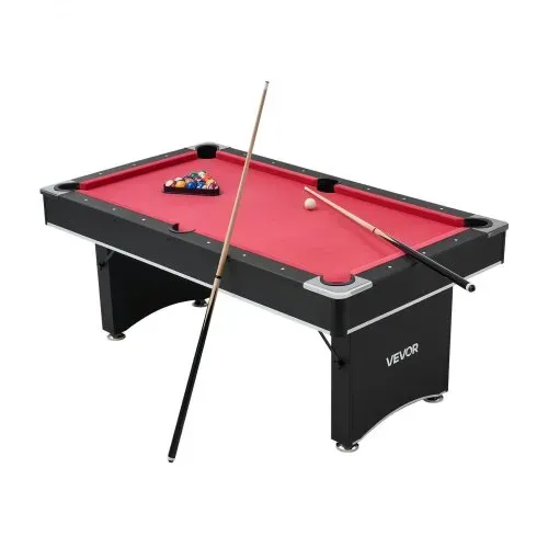 VEVOR Billardtisch 183 cm moderner Spieltisch mit verstellbaren Füßen, komplettes Set inkl.Bällen / Queues / Ständer / Kreide / Bürste, für Spielzimmer Freizeiträume schwarz mit rotem Tuch – Bild 10