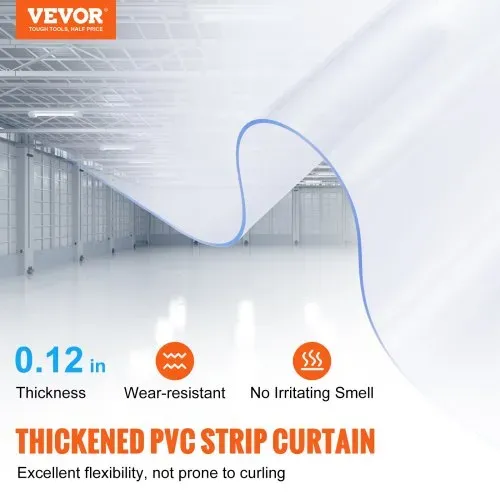 VEVOR Streifenvorhang, 24 m Länge x 30 cm Breite x 0,3 cm Dicke, durchsichtige glatte PVC-Streifenvorhang-Großrolle, Kunststoff-Türstreifen für Türen von Supermärkten, Garagen, Lagerhallen, Scheunen und Tierställen VEVOR Streifenvorhang, 24 m Länge x 30 cm Breite x 0,3 cm Dicke, durchsichtige glatte PVC-Streifenvorhang-Großrolle, Kunststoff-Türstreifen für Türen von Supermärkten, Garagen, Lagerhallen, Scheunen und Tierställen