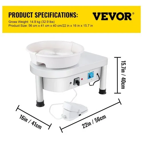 VEVOR Ceramic Wheel Machine 280W Electric Pottery 25cm Keramik Radmaschine 220V Radmaschine DIY verstellbare Füße mit Sculpting Set Elektrische Töpferscheibe Maschine mit Fußpedale und Waschbecken – Bild 6