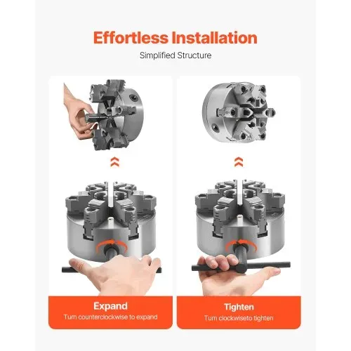 VEVOR 6-Backen-Drehfutter, 160 mm, selbstzentrierendes Spannfutter mit D1-4 Cam Lock-Trägerplatte, 3-145 mm Spannbereich mit T-Schlüsselschrauben, HT300-Material, für Holz-Metall-Drehmaschinen – Bild 4