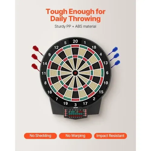 VEVOR Elektronische Dartscheibe, 393 mm E-Dartsboard mit 43 Spielen & über 320 Variationen für bis zu 8 Spieler, 6 Darts mit Flights & 50 Ersatz-Dartspitzen, Farb-LCD-Punkteanzeige – Bild 4