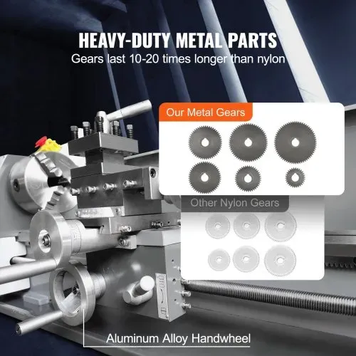VEVOR Metalldrehmaschine 211x750mm Drehbank Metall 50-2500U/min Tischdrehbank Tischdrehmaschine 750W 14x metrische (von 0,3 bis 3 mm) 10x zöllige (von 10 bis 44 TPI) Gewinde MT5 Spindelkonus – Bild 5