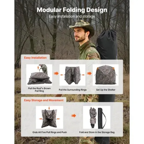 VEVOR Jagdversteck 270° durchsichtiges Bodenversteck, 4–5 Personen Pop-Up-Hirschversteck für die Jagd mit Tragetasche, tragbares, belastbares Jagdzelt Durchsichtnetz für Hirsch Tarnfarbe – Bild 5