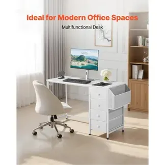 VEVOR Computertisch Bürotisch Schreibtisch (120 x 50 cm Tischplatte), moderner Arbeitstisch mit Stoffschubladen & 99 kg Tragkraft & Aufbewahrungshaken für Homeoffice Arbeitszimmer Wohnzimmer, Weiß VEVOR Computertisch Bürotisch Schreibtisch (120 x 50 cm Tischplatte), moderner Arbeitstisch mit Stoffschubladen & 99 kg Tragkraft & Aufbewahrungshaken für Homeoffice Arbeitszimmer Wohnzimmer, Weiß